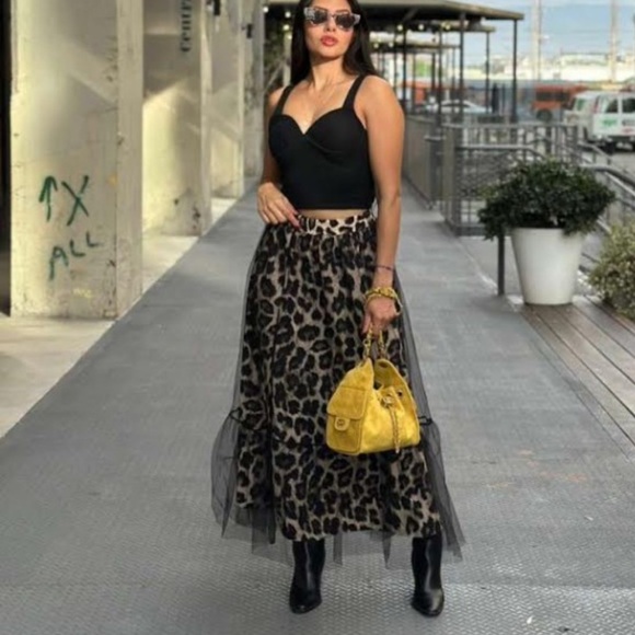 ShopEvelynne Leopard Print Maxi Skirt with Black Tulle - Picture 2 of 5